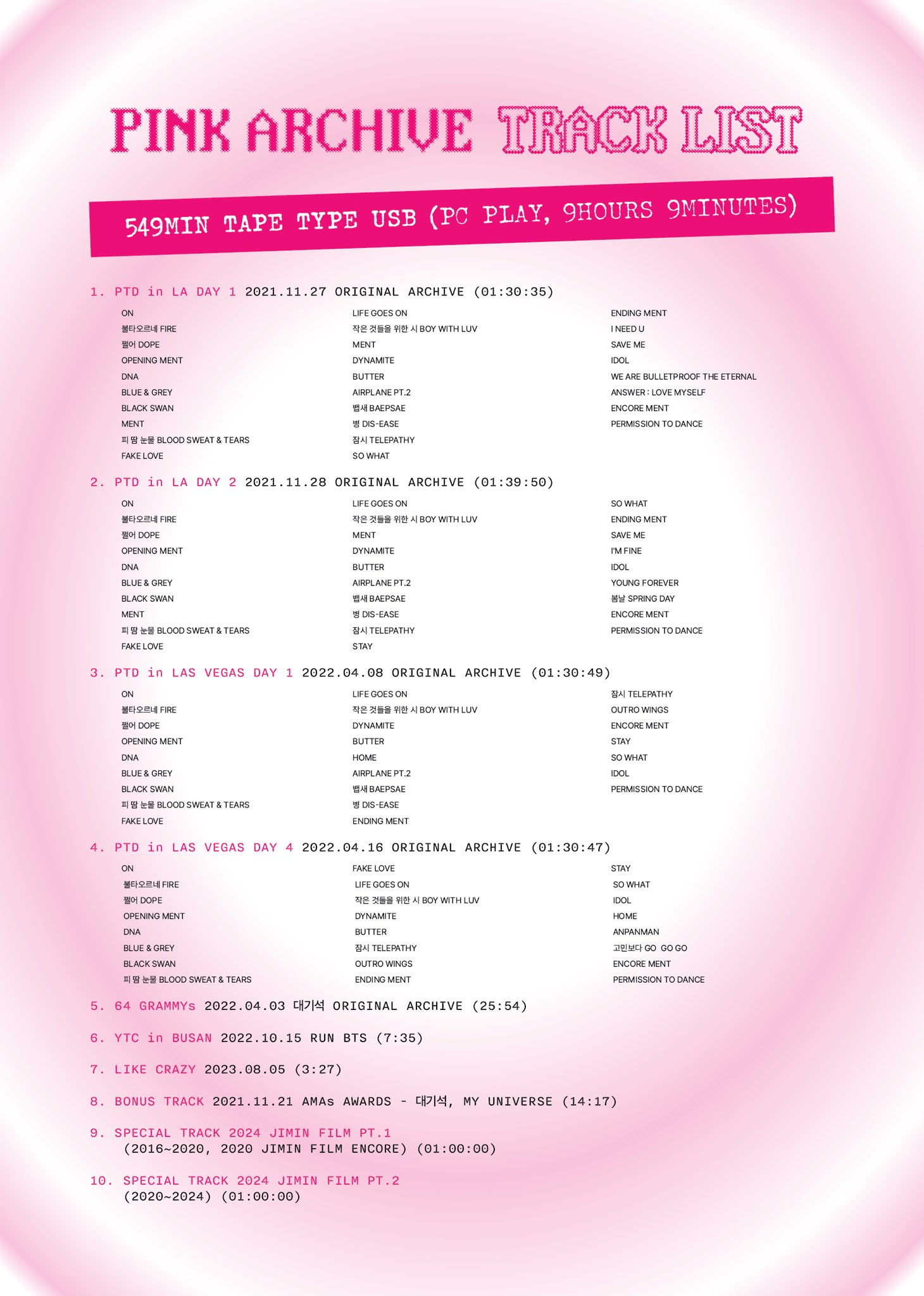 PINK ARCHIVE Tracklist